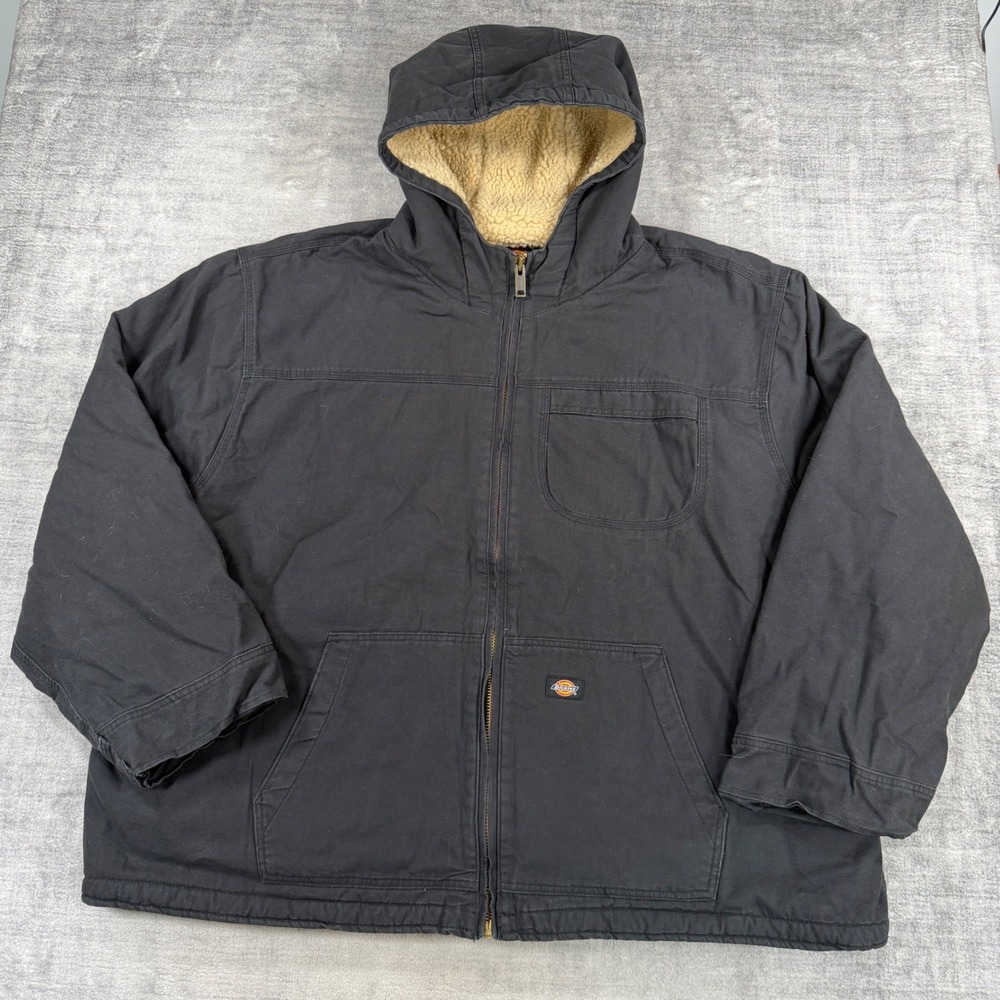 Dickies Jacket Mens 4XLR Black Hooded Work Sherpa Lined Canvas Utility Coat